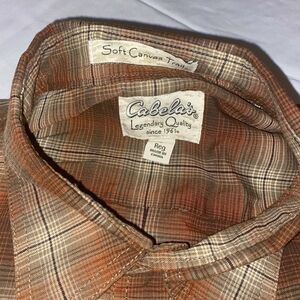 Cabela's Men's Plaid Shirt - Brown and Tan